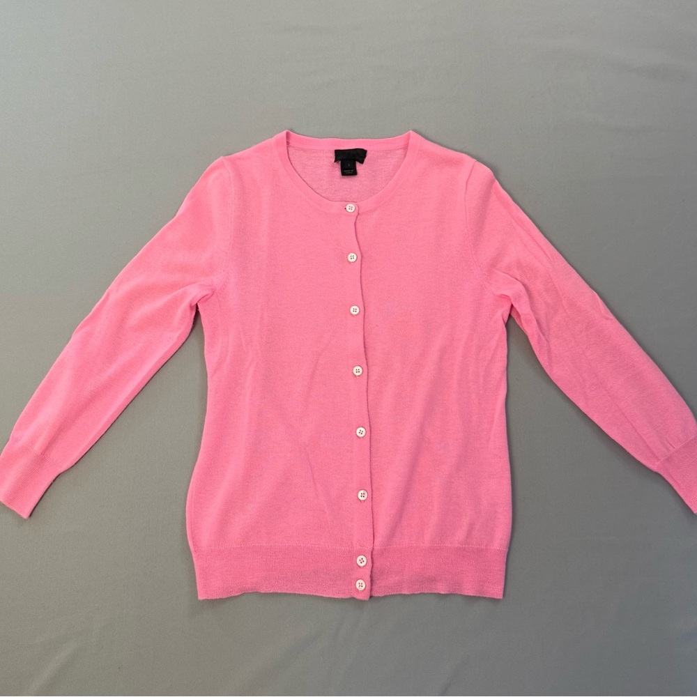 J. Crew Bright Pink Cashmere Cardigan Sweater Size Small Excellent Condition